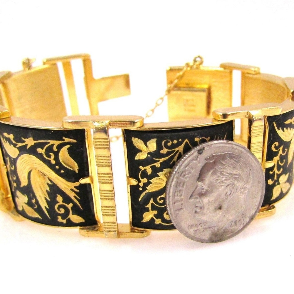 Stunning Vintage Damascene Swallows Panel Bracelet - Picture 6 of 6